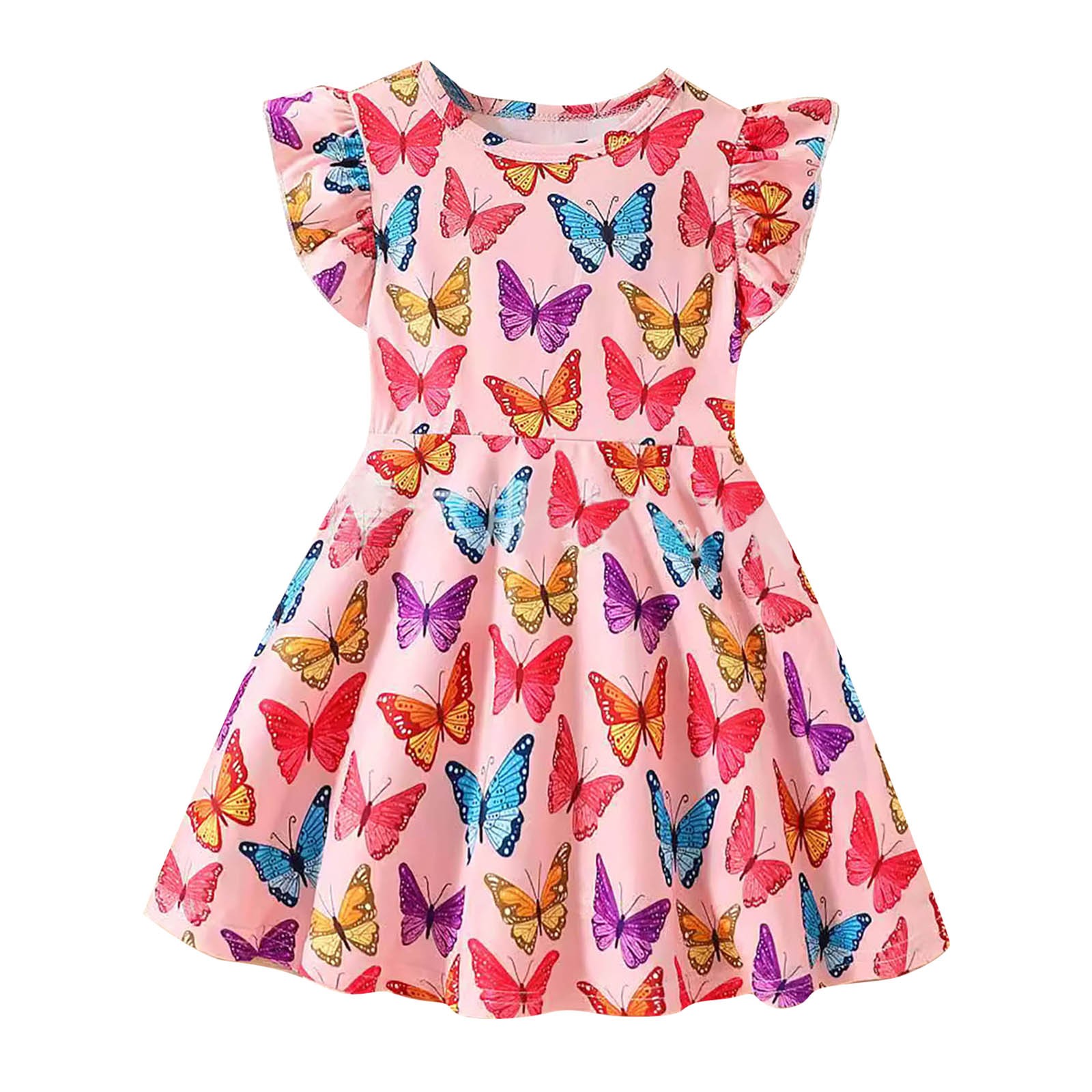JSCDRPDWL Baby Girl Clothes Girls' Little Girl Summer Butterfly Printed Ruffle Casual Dresses Girls Clothes Girls Dresses Size 10-12 Pink 5 Years
